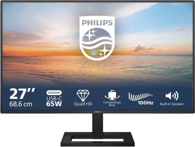 Philips 1000 Series Monitor 27E1N1600AE/00 - Zwart - 27" - Quad HD, USB-C
