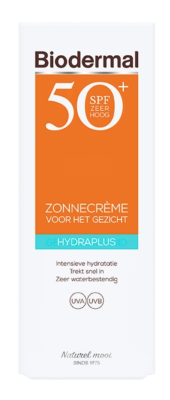 Biodermal Hydraplus Zonnecrème Gezicht - SPF50+ - 50 ml