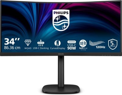 Philips 3000 Series Monitor 34B2U3600C/00 - Zwart - 34" - WQHD, Curved, USB-C