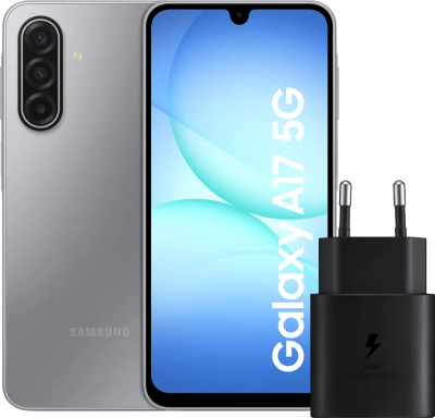 Samsung Galaxy A17 - Grijs - 128 GB - 5G + Samsung Oplader 25 Watt Zwart