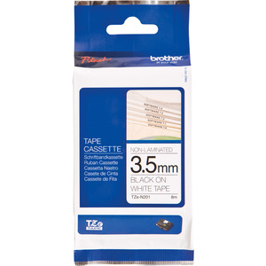 Brother Labeltape TZe-N201 - Zwart / Wit - 3,5 mm x 8 m - Ongelamineerd