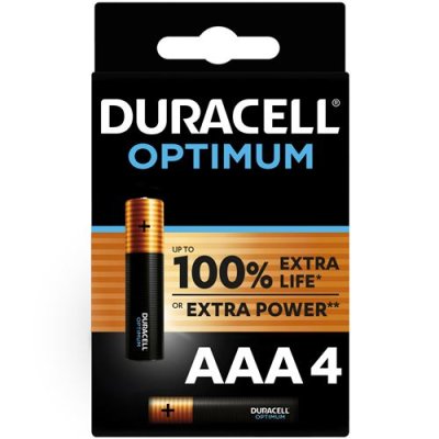 Duracell Alkaline Optimum Batterij LR03 - Zwart - AAA - 4 stuks