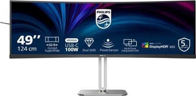 Philips 5000 Series Monitor 49B2U5900C/00 - Zilver / Houtskool - 49" - Dual QHD, Curved, USB-C