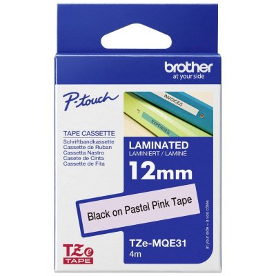 Brother Labeltape TZe-MQE31 - Zwart / Pastelroze